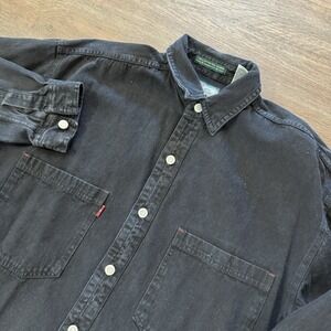VTG Prolen Black Denim Shirt Men's Sz S Button Up Long Sleeve